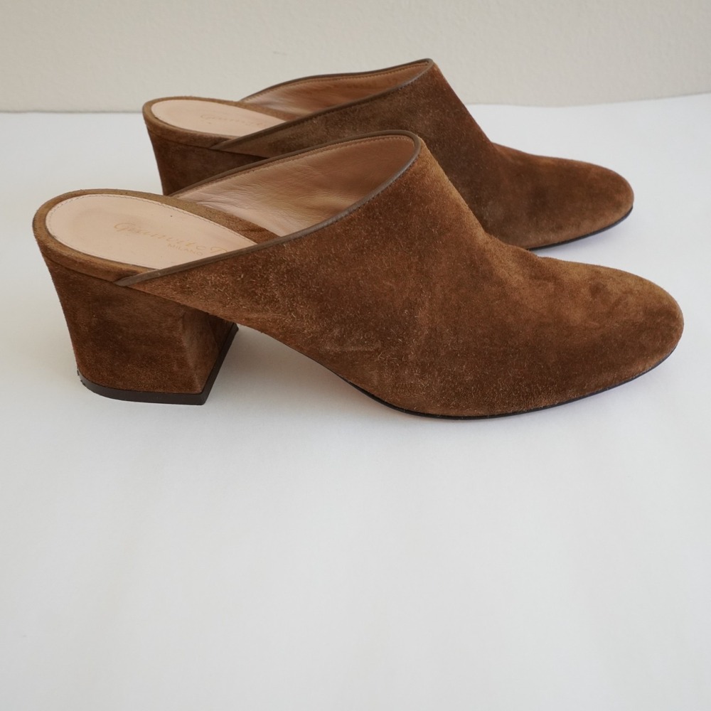 Gianvito Rossi Suede Block Heel Mules Womens 39 Brown Italy Classic Designer - Picture 3 of 12